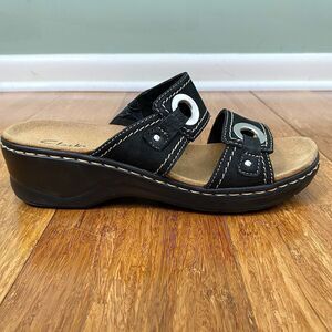 Clarks Bendables Leather Sandals Slip On Lightweight Womens 8 Black Comfort